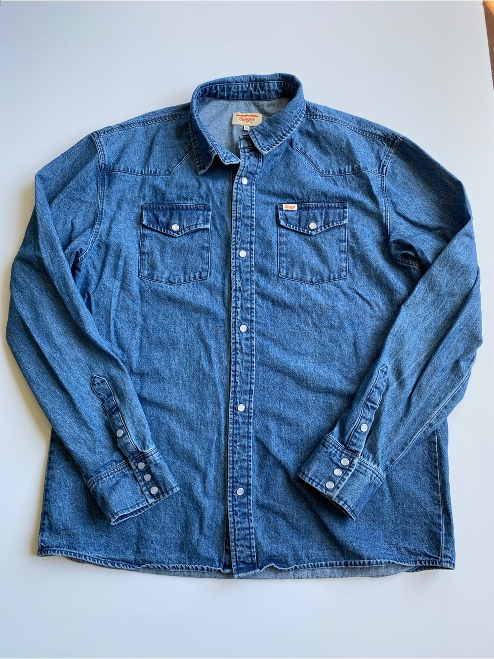 Seager Western Pearl Snap Denim Shirt 100% Cotton Mens XL